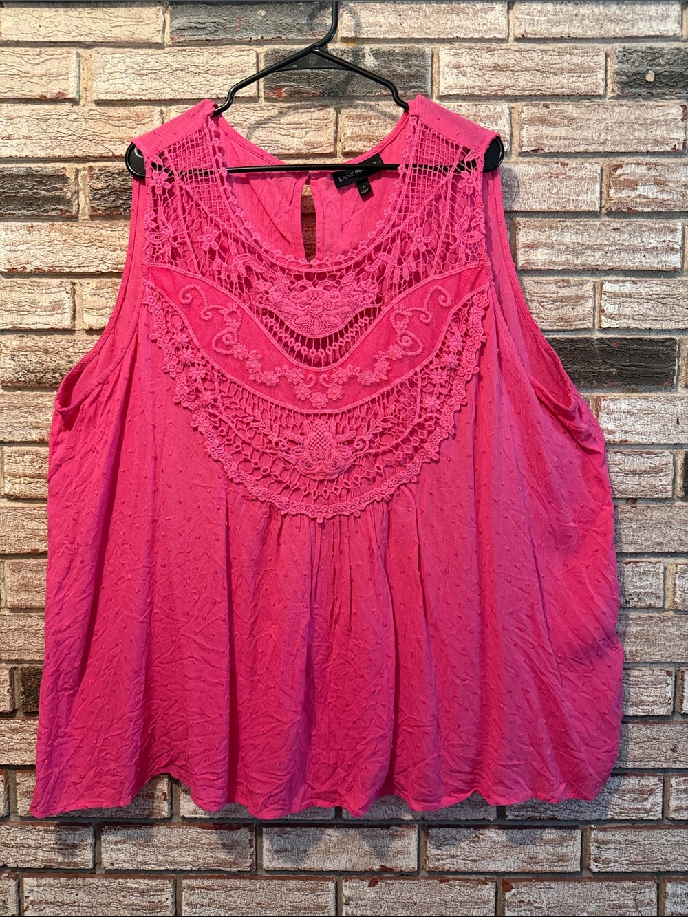 Lane Bryant Crochet Yoke Sleeveless Tank - Hot Pink